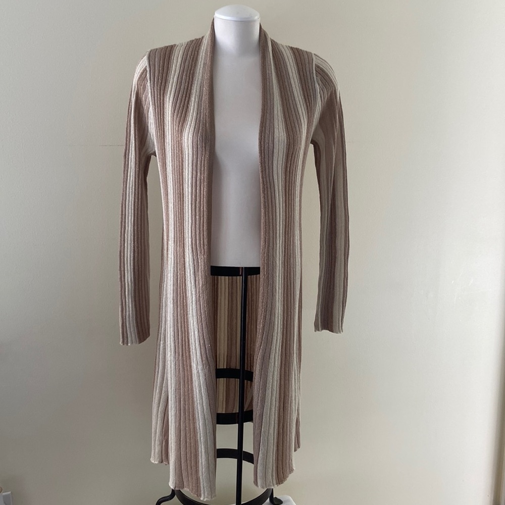 INC tan/gold striped cardigan size small NWT
